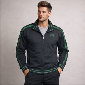 The North Face Track Jacket Mens L Black Green Flight Series Full Zip Striped